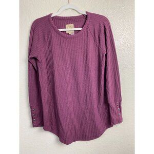 Chaser Womens Long Sleeve Thermal Sweater Size Medium Purple Waffle Knit Stretch